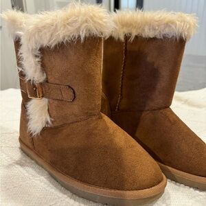 Girls winter fur boots brown